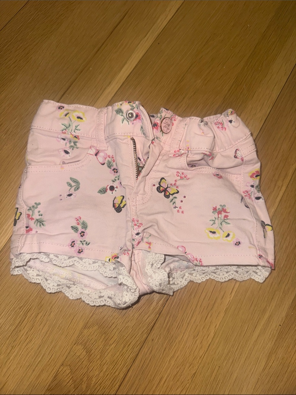 H&M Pink Floral & Butterfly Lace-Trim Shorts
